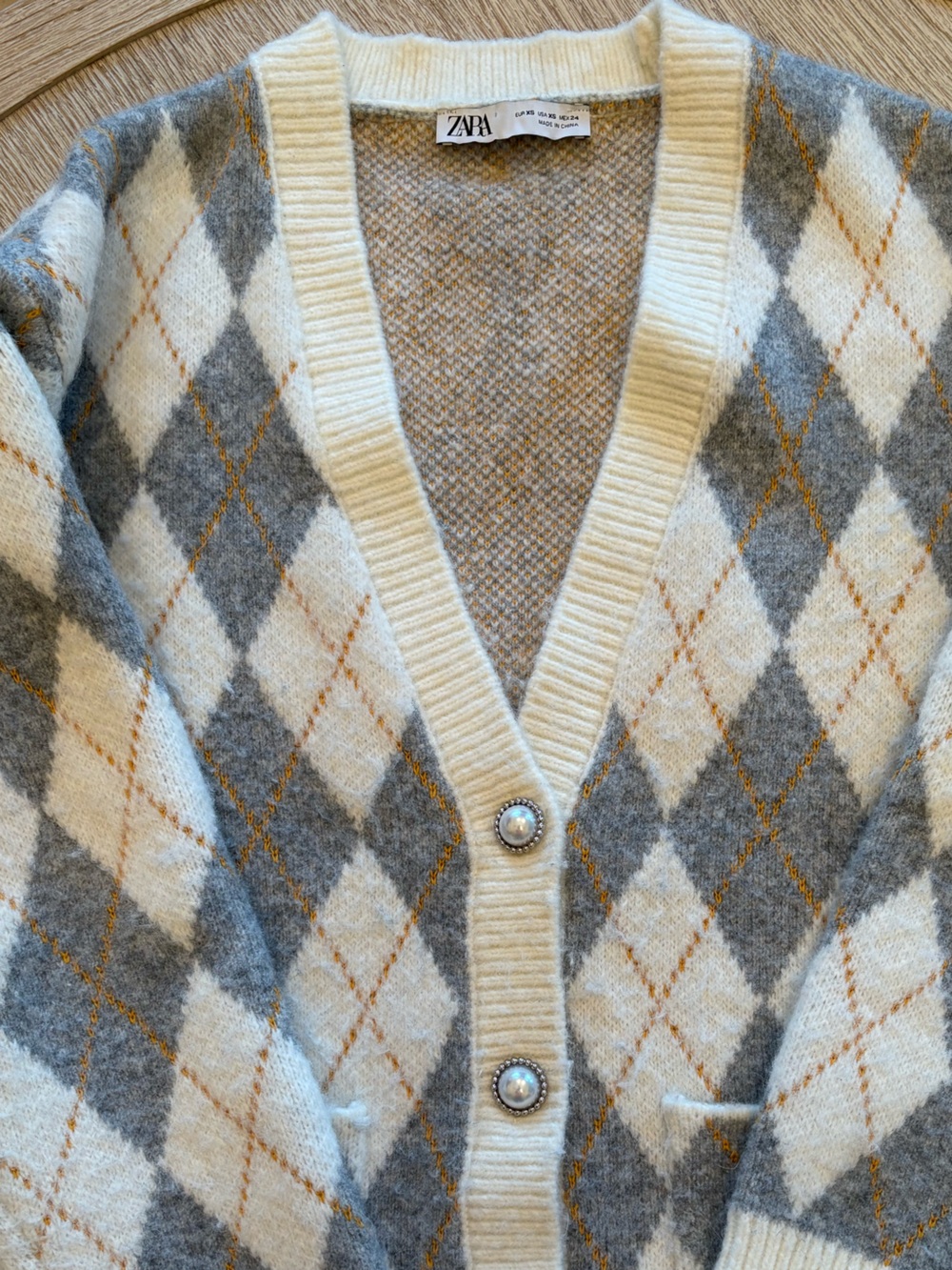Zara Thick Cozy Argyle Button Cardigan